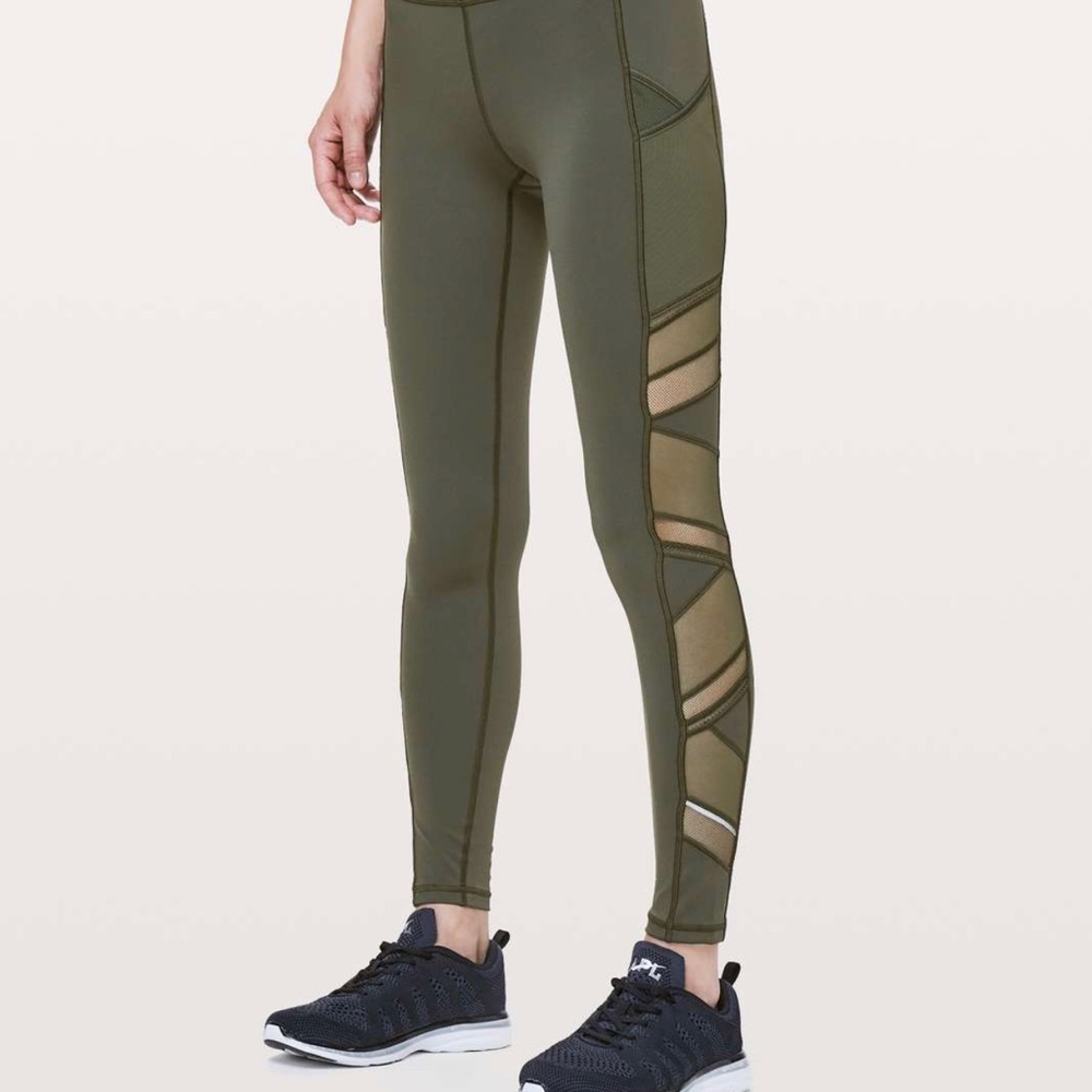 Lululemon leggings. Size 4. Forest green with mesh on sides.